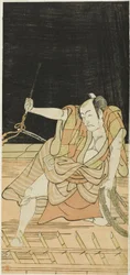 Schauspieler Nakamura Nakazô I als Danshichi Kurobei und Ichikawa Danjûrô V als Issun Tokubei in „Spiegel von Osaka im Sommerfestival“ („Natsu Matsuri Naniwa Kagami“)