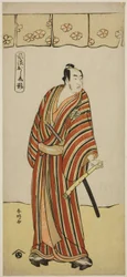 Der Schauspieler Matsumoto Koshiro IV als An no Heibei im Stück Edo no Fuji Wakayagi Soga, aufgeführt im Nakamura-Theater im ersten Monat, 1789