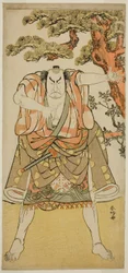 Der Schauspieler Nakamura Nakazo I als Yakko Nakahei verkleidet als Miura Arajiro (?) aus dem Stück Ise Heishi Eigo no Koyomi (?), aufgeführt im Ichimura Theater (?) im elften Monat, 1782 (?)