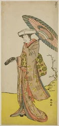 Der Schauspieler Nakayama Kojuro VI als Chinzei Hachiro Tametomo verkleidet als Lady Hotoke (Hotoke Gozen) im Stück Yukimotsu Take Furisode Genji, aufgeführt im Nakamura Theater im elften Monat, 1785