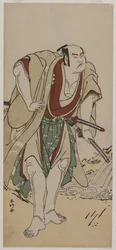 Otani Hiroji III als Samurai neben einem Bach stehend, um 1780