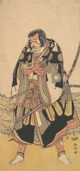 Der Schauspieler Ichikawa Danjuro V als Krieger in der Nähe der Küste