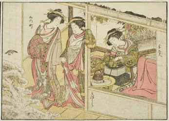 Kurtisanen von Nakaomiya, aus dem Buch „Spiegel der schönen Frauen der Vergnügungsviertel (Seiro bijin awase sugata kagami)“, Band 2