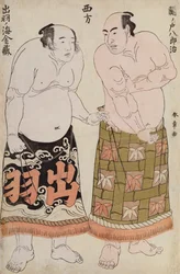 Ganzkörperporträts von Ringern der Westgruppe, Darstellung von Sekinoto Hajiroji und Dewanoumi Kiuzo