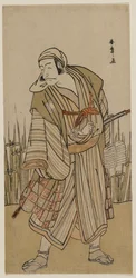 Ichikawa Danjuro V als Reisender neben einem Büschel Iris, ca. 1780
