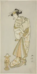 Der Schauspieler Ichikawa Danjuro V als Geist des Mönchs Seigen in der Shosagoto-Tanzsequenz "Sono Utsushi-e Matsu ni Kaede" (Ein Schattenbild von Kiefer und Ahorn), der letzten Szene des zweiten Teils des Stücks Keisei Momiji no Uchikake (Kurtisane in