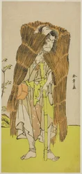 Der Schauspieler Ichikawa Ebizo III als Akushichibyoe Kagekiyo verkleidet als Bettler im Stück Kamuri Kotoba Soga no Yukari, aufgeführt im Ichimura Theater im ersten Monat, 1776