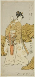 Der Schauspieler Ichikawa Monnosuke II als Shira-giku, ein Tempeldiener, im Stück Haru wa Soga Akebono-zoshi, aufgeführt im Nakamura-Theater im ersten Monat 1772