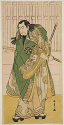 Der Schauspieler Nakamura Nakazo I als Hige no Ikyu im Stück Nanakusa Yosooi Soga, aufgeführt im Nakamura Theater im fünften Monat, 1782