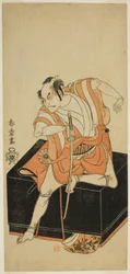 Der Schauspieler Nakamura Nakazo I als Izu no Jiro verkleidet als Kemmaku no Sabu im Stück Edo-zakura Sono Omokage, aufgeführt im Nakamura-Theater im fünften Monat, 1769