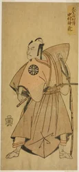 Der Schauspieler Nakamura Nakazo I als Osada no Taro (?) im Stück Ima o Sakari Suehiro Genji (?), aufgeführt im Nakamura-Theater (?) im elften Monat, 1768 (?)
