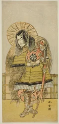 Der Schauspieler Nakamura Nakazo I als Takechi Jubei Mitsuhide im Stück Shusse Taiheiki, aufgeführt im Nakamura Theater im achten Monat, 1775