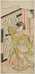 Der Schauspieler Nakamura Tomijuro I als Lady Hangaku im Stück Wada-gassen Onna Maizuru, aufgeführt im Nakamura-Theater im siebten Monat, 1777