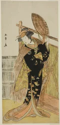 Der Schauspieler Segawa Kikunojo III als Michichiba im Stück Azuma no Mori Sakae Kusunoki, aufgeführt im Ichimura Theater im elften Monat, 1779