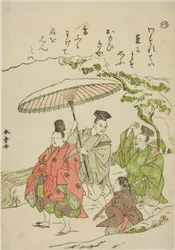 „Tsu“: Narihira im Schnee bei Ono, aus der Serie „Geschichten von Ise in modischen Brokatbildern (Furyu nishiki-e Ise monogatari)“