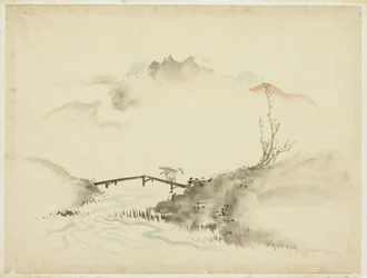 Landschaft mit Bauer, der eine Brücke überquert, 1615-1868