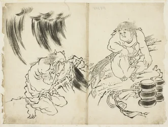 Personifikation des Sturms mit Kintaro und weinendem Oni