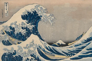 Unter den Wellen vor Kanagawa (oder Die große Welle), aus der Serie Sechsunddreißig Ansichten des Berges Fuji