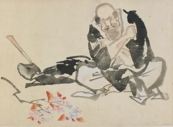 Buddhistische Allegorie eines Priesters, der Kirschzweige verbrennt