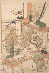 Chinesische Jungen lernen schreiben und malen, ca. 1785