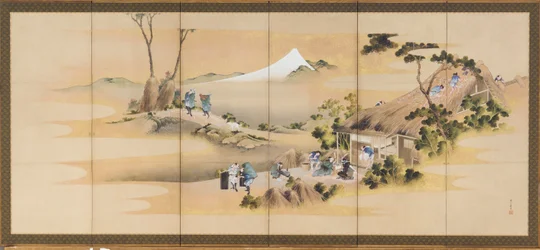 Landschaftsszenen und Berg Fuji, eines von einem Paar, Edo-Zeit, ca. 1830-1832