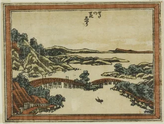 Abendglühen bei Seta (Seta no sekisho), aus der Serie Acht Ansichten von Omi im Ätzstil (Doban Omi hakkei)