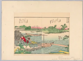 Abend in Inada; Fähren auf dem Sumida-Fluss