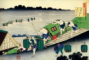 Aus der Serie Hundert Gedichte von hundert Dichtern: Fujiwara no Michinobu Ason, ca. 1830