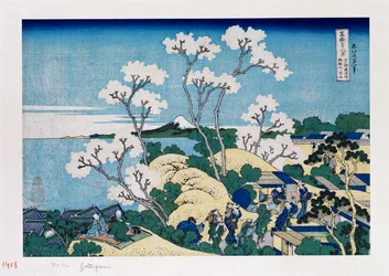 Fuji von Gotenyama in Shinagawa am Tokaido, aus der Serie Die sechsunddreißig Ansichten des Berges Fuji