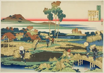 Tenji Tenno (Der Kaiser Tenji), erster Dichter in der Serie Einhundert Gedichte von einhundert Dichtern, erklärt von der Amme