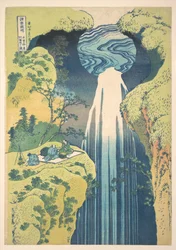 Der Amida-Wasserfall in den entlegenen Gebieten der Kisokaidō-Straße (Kisoji no oku Amida-ga-taki), aus der Serie Eine Tour zu Wasserfällen in verschiedenen Provinzen (Shokoku taki meguri)
