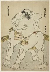 Die Sumo-Ringer Uzugafuchi Kandayu und Takasaki Ichijuro