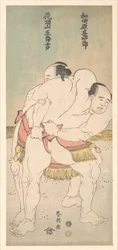 Die Sumo-Ringer Wadagahara Jinshirō und Kachōzan Gorokichi