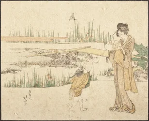 Frau und Kind im Garten; Fragment des Goldfischverkäufers