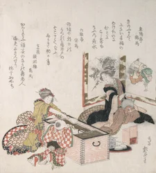 Frauen bereiten Tee am Feuer, 1816