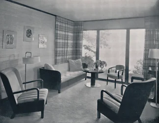 Das Wohnzimmer eines Hauses, entworfen von Howard T. Fisher für Miss Ruth Page, 1935