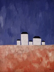 Landschaft mit fünf Häusern