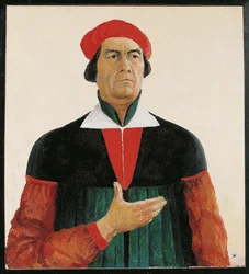 Vervollkommnetes Porträt von Ivan Kljun, Maler, Schüler von Malevich, Mitglied der Gruppe Supremus