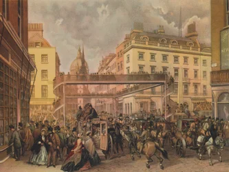 Entwurf für eine neue Fußgängerbrücke an der Kreuzung Ludgate Hill und Fleet Street, City of London, 1862