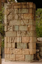 Aufstieg und Fall der Maya, Copan, Honduras, Details des 18 Rabbit Glyphs, Tempel 18, Maya