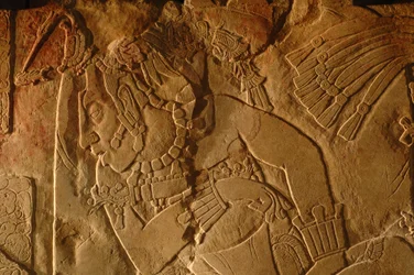 Tempel 19 Thronbank, Palenque, Mexiko, Schnitzerei von Akhal Mo Nab, 2005 (Foto)