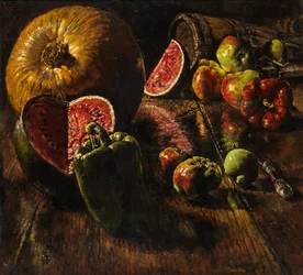 Geschnittene Melone und Kürbis