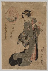 Kurtisane mit Sake-Becher und Schriftrolle, 1787-1867
