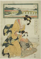 Abendglühen in Seta (Seta sekisho), aus der Serie "Modische Acht Ansichten von Omi (Furyu Omi hakkei)"