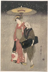 Geisha bei Nacht im Schnee