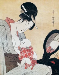 Mutter, die ihren Sohn stillt, Ukiyo-e-Kunstdruck von Kitagawa Utamaro (1753-1806), Holzschnitt, japanische Zivilisation, Edo-Zeit