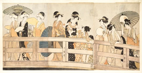 Auf und unter der Ryogoku-Brücke, ca. 1800