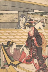 Vergnügungsfahrten in Booten auf dem Sumida-Fluss unter der Ryogoku-Brücke