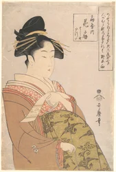 Die Kurtisane Hanaōgi aus dem Bordell Ōgiya in Yoshiwara (Ōgiya uchi Hanaōgi, Yoshino, Tatsuta)