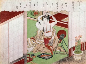 Die Toilette der Eleganten. Japanischer Druck von Utamaro Kitagawa (1794-1795)
